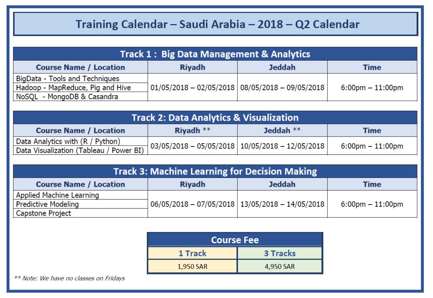 Training Calender Saudi 2018 Q2